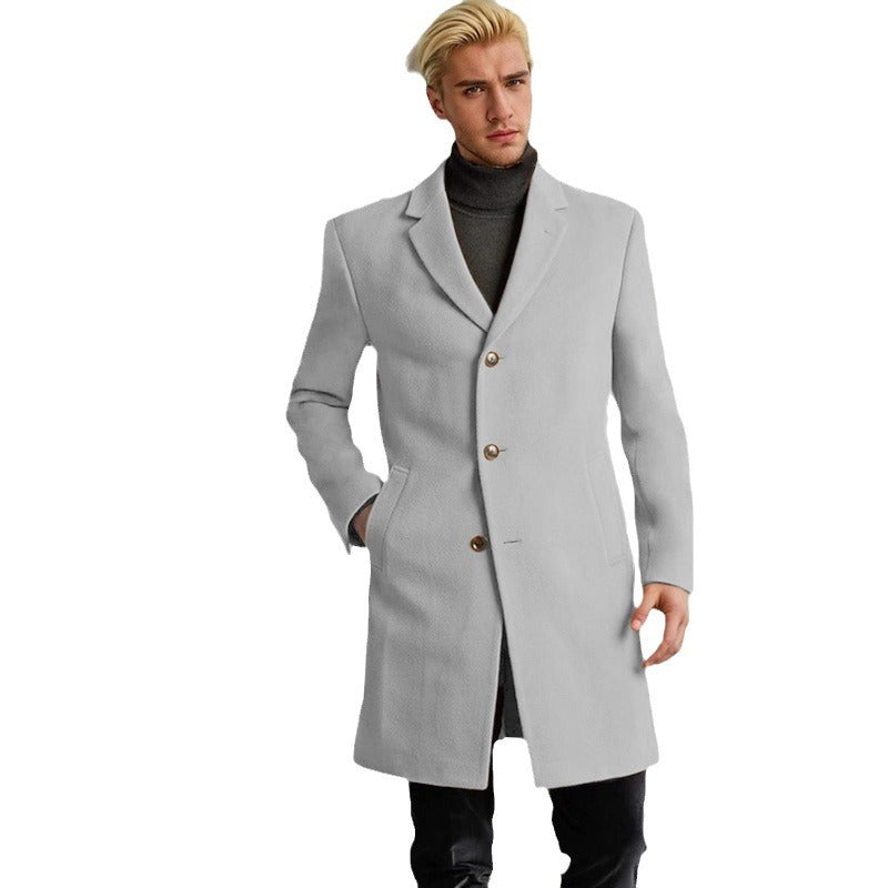 Herren eleganter Langmantel mit goldenen Knöpfen und klassischem Schnitt Aliams