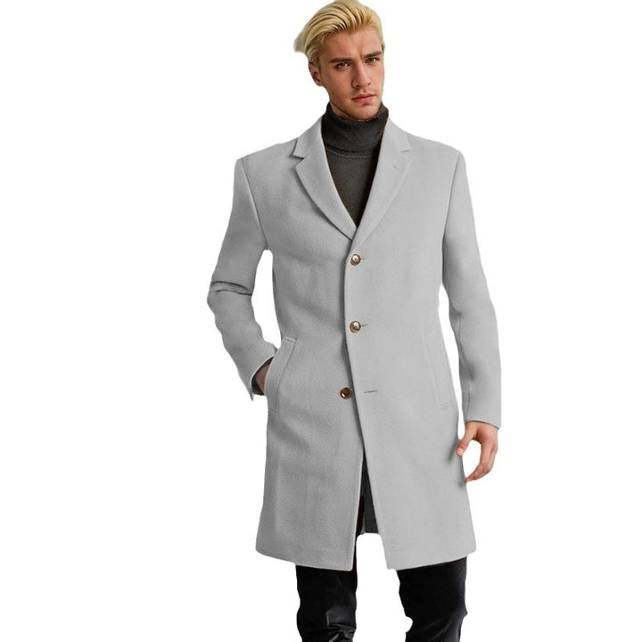 Herren eleganter Langmantel mit goldenen Knöpfen und klassischem Schnitt Aliams