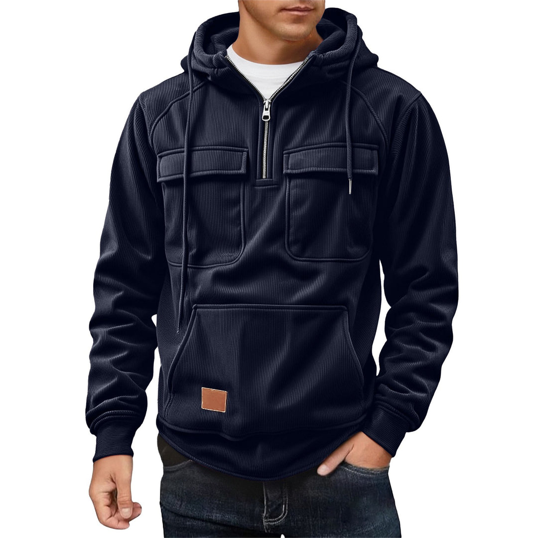 Herren Fleecepullover mit angezipptem Kragen und praktischen Taschen Aliams