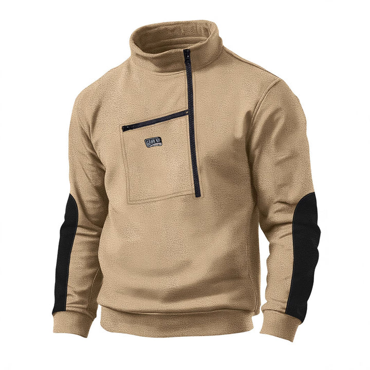 Herren Fleece-Pullover mit dickem Kragen und praktischer Brusttasche Aliams