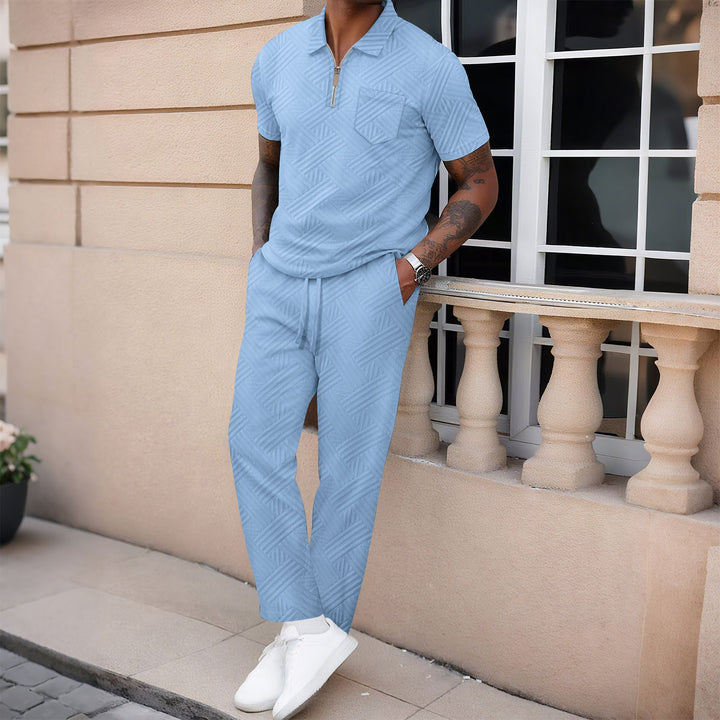 Herren sportliches Kurzarmshirt mit Reißverschluss und atmungsaktiven Cargo-Hose Aliams