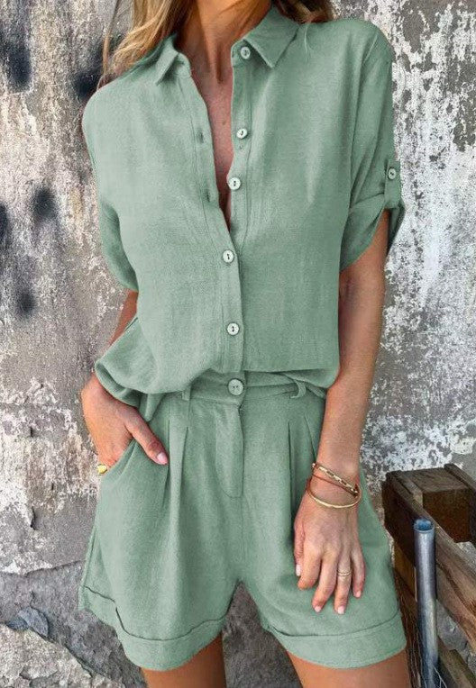 Damen Lässiges Jumpsuit mit Knopfverschlossenem Oberteil und Praktischem Taillenzug Aliams