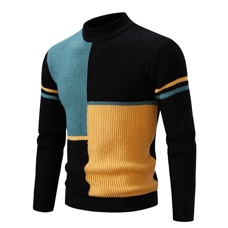 Herren Strickpullover mit modischen Farbblock-Design und hohem Kragen Aliams