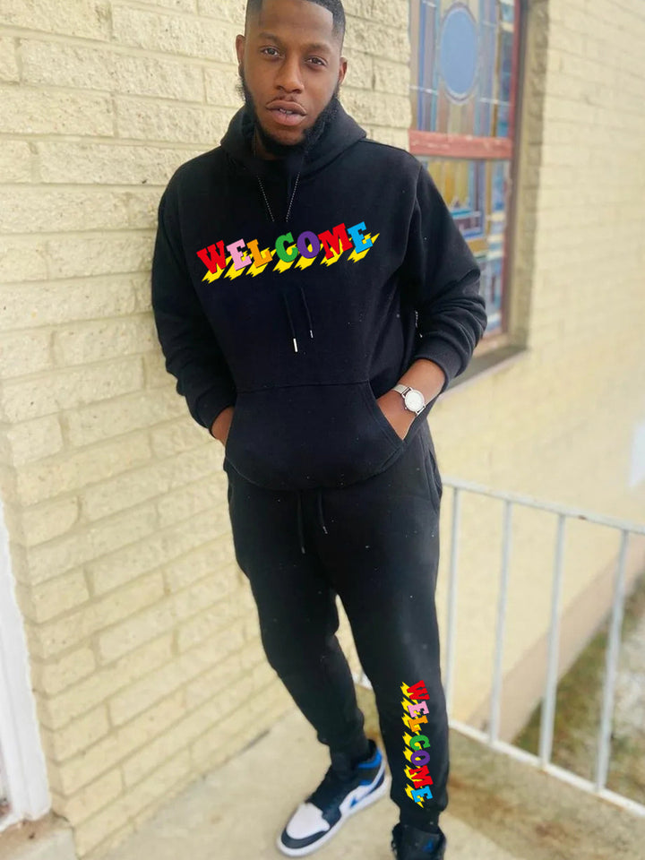 Herren Kapuzenpullover und Jogginghose Set mit lebhaftem Schriftzug Aliams