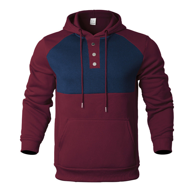 Herren Kapuzensweater mit modernem Henley-Ausschnitt und kontrastierenden Ärmeln Aliams