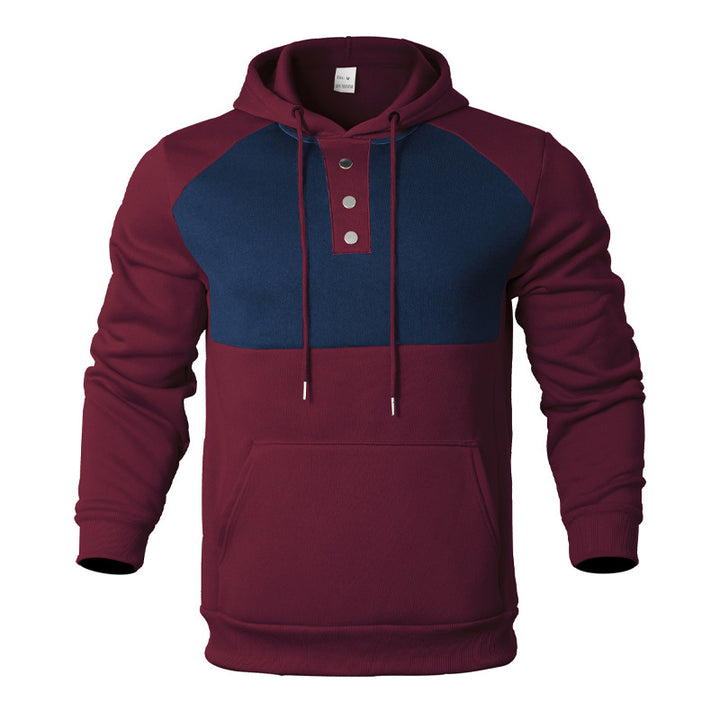 Herren Kapuzensweater mit modernem Henley-Ausschnitt und kontrastierenden Ärmeln Aliams