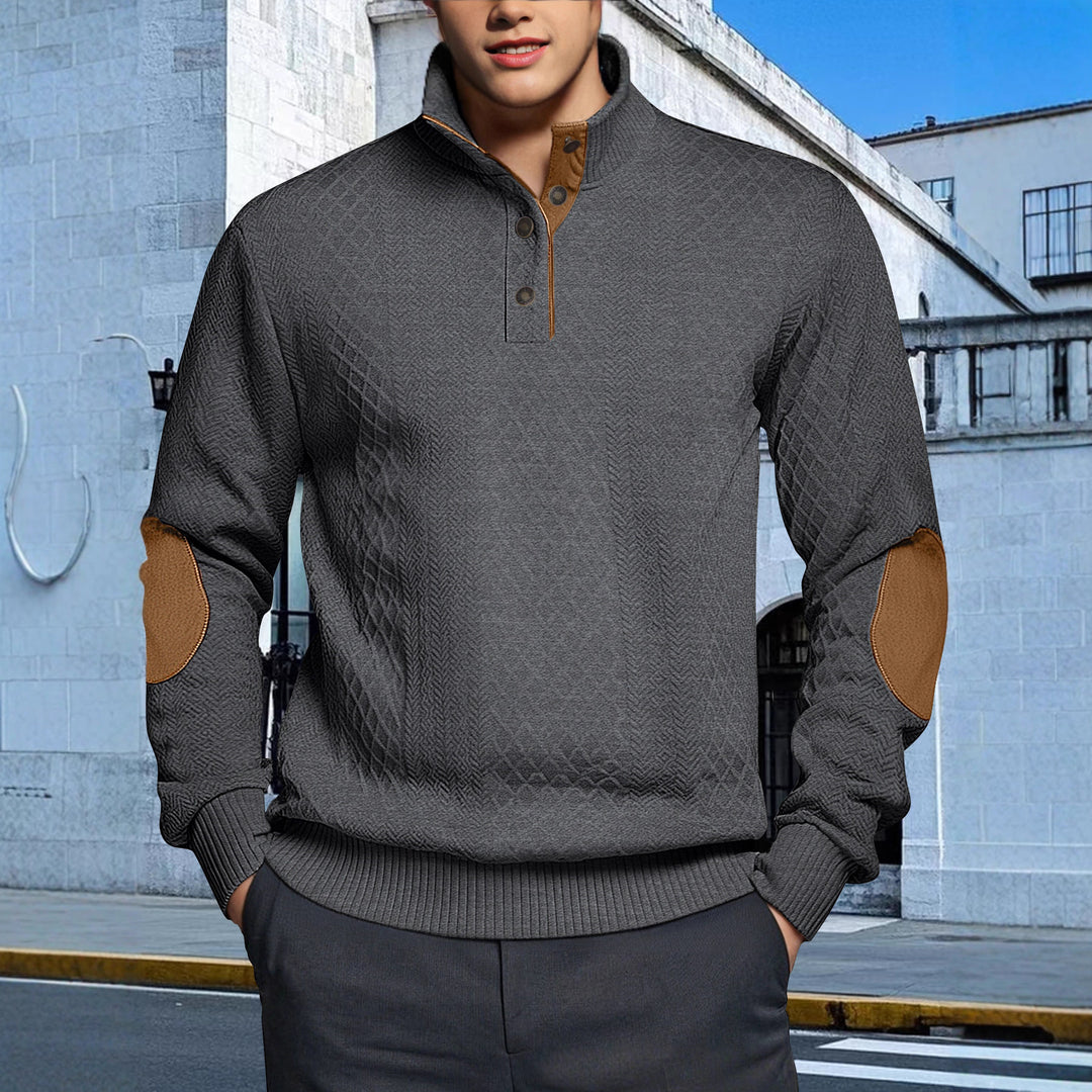 Herren Strickpullover mit strukturiertem Design und Lederpatches Aliams
