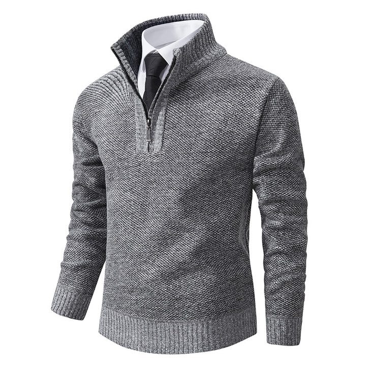 Herren eleganter Strickpullover mit halbem Reißverschluss und strukturierter Oberfläche Aliams