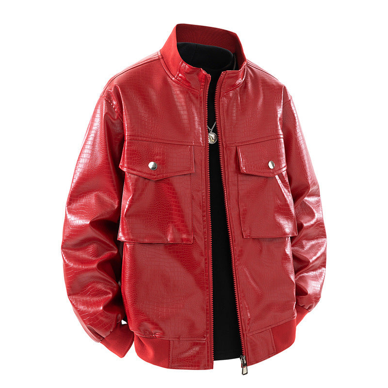 Herren Kunstleder Bomberjacke mit strukturiertem Design und praktischen Taschen Aliams