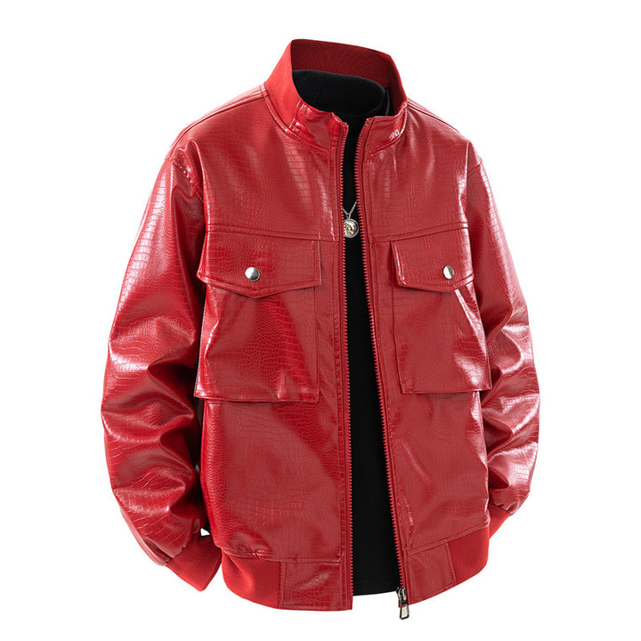 Herren Kunstleder Bomberjacke mit strukturiertem Design und praktischen Taschen Aliams