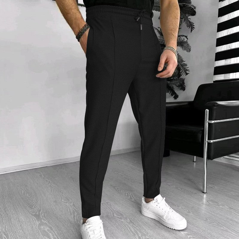 Herren stylische Hochbund-Hose mit elastischem Kordelzug und strukturiertem Design Aliams