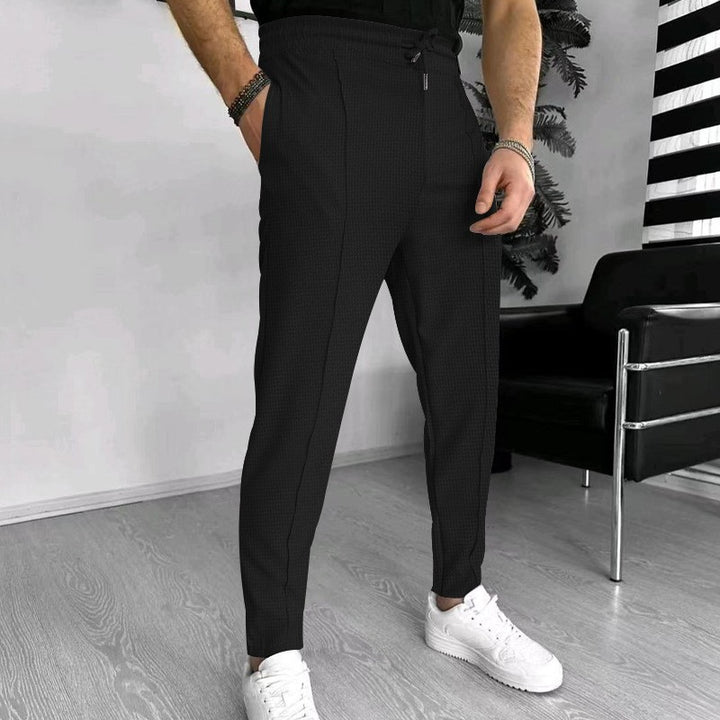 Herren stylische Hochbund-Hose mit elastischem Kordelzug und strukturiertem Design Aliams