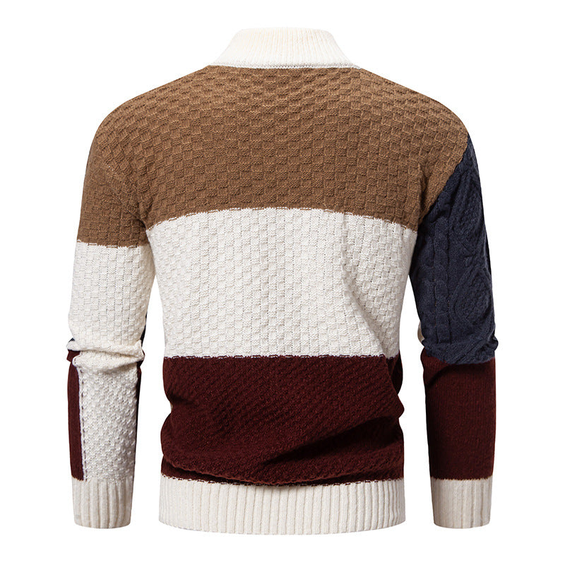 Herren gemusterter Strickpullover mit hohem Kragen und kreativen Farbakzenten Aliams