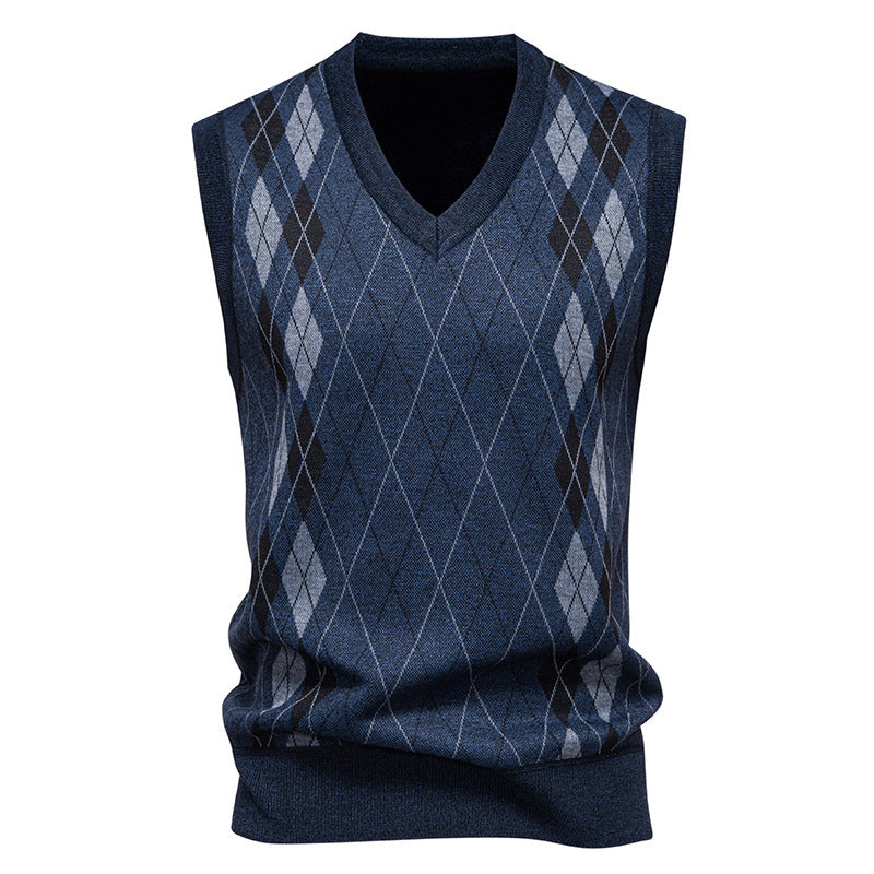 Herren ärmellose Strickweste mit modernem Rautenmuster Aliams