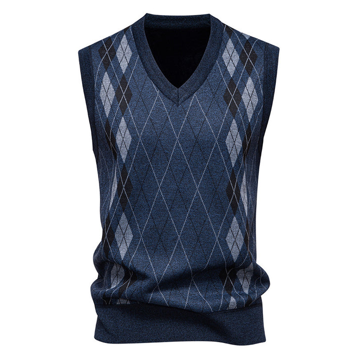 Herren ärmellose Strickweste mit modernem Rautenmuster Aliams