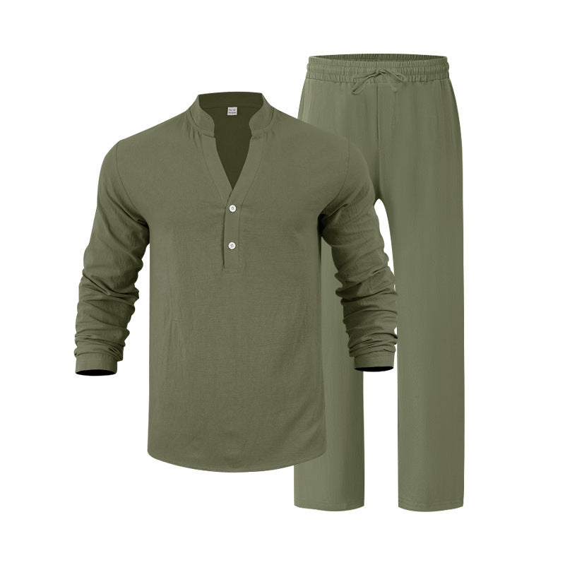 Herren komfortables Homewear-Set mit eleganter Knopfleiste und langen Hosen Aliams