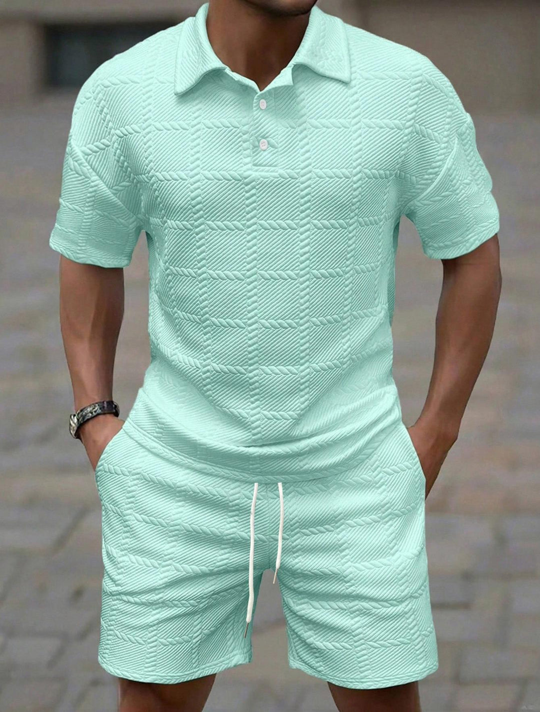 Herren Sportliches Kurzarm-Set mit strukturierter Oberfläche Aliams