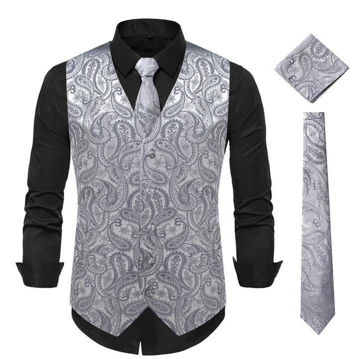 Herren Elegante Jacquard-Weste mit passender Krawatte Aliams