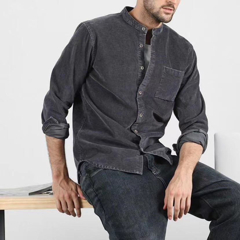 Herren Cordhemden mit Mandarin-Kragen und minimalistischem Design Aliams