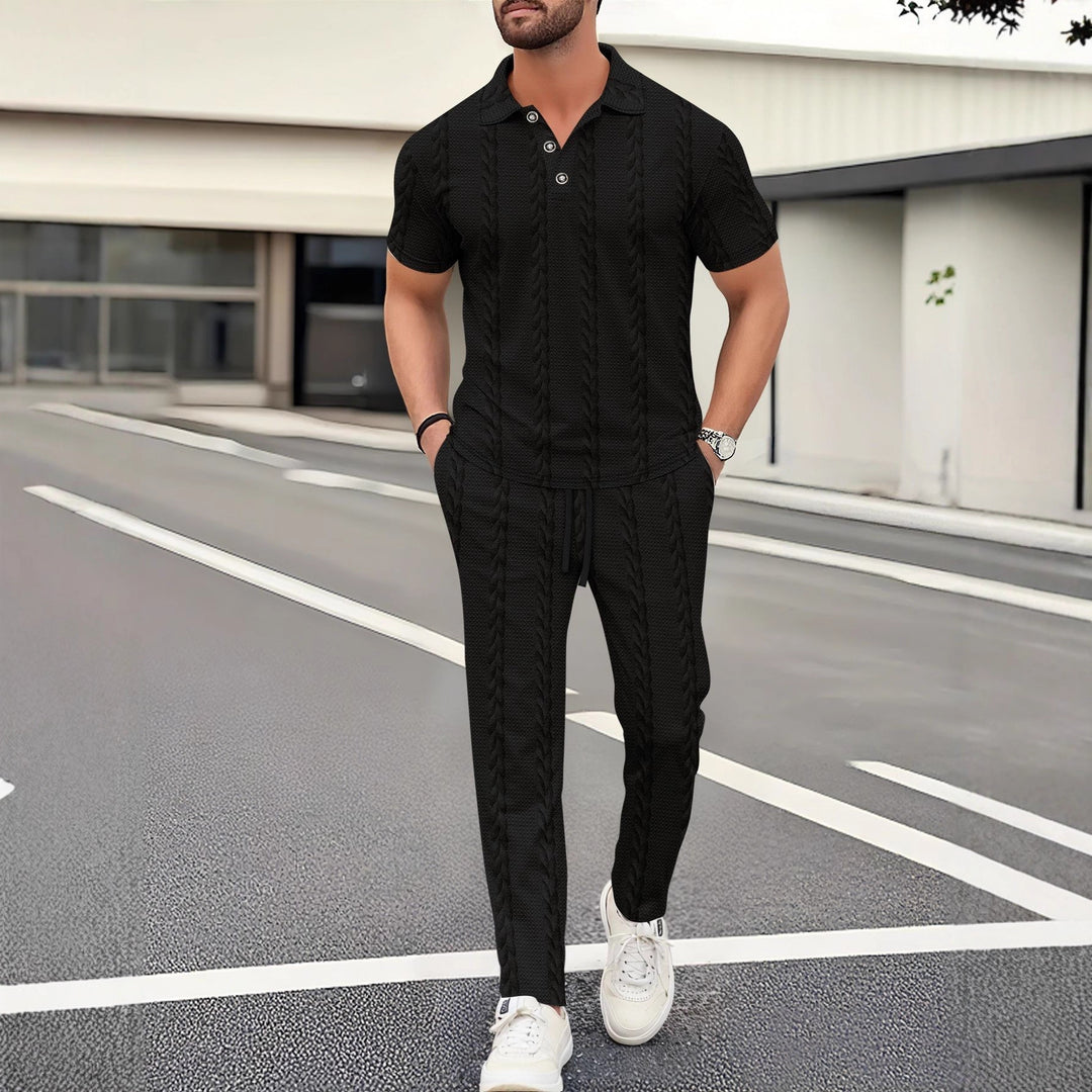 Herren elegantes Freizeitanzug mit stilvollem Strickmuster Aliams