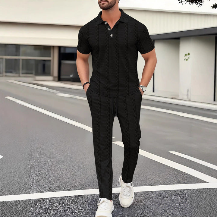 Herren elegantes Freizeitanzug mit stilvollem Strickmuster Aliams