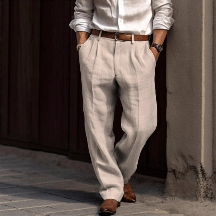 Herren elegante Leinenhose mit lockerer Passform und praktischen Taschen Aliams