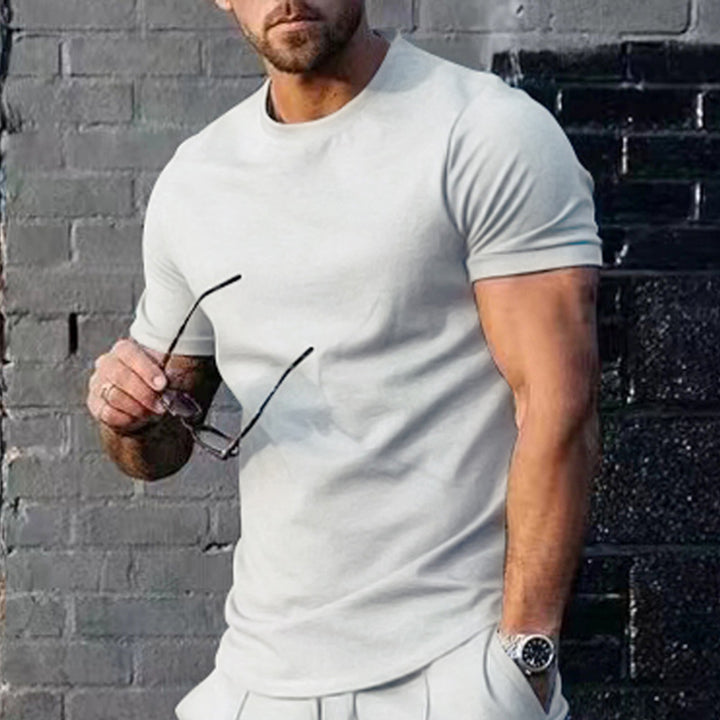 Herren Basic Rundhals-T-Shirt aus atmungsaktiver Baumwolle Aliams