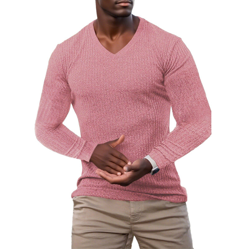 Herren elegantes V-Ausschnitt Pullover aus strukturiertem Strickmaterial Aliams