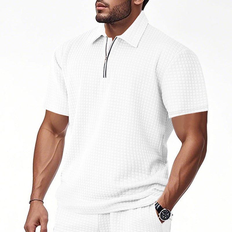 Herren Kurzarm-Henley-Shirt aus strukturierter Baumwollmischung mit Reißverschluss Aliams