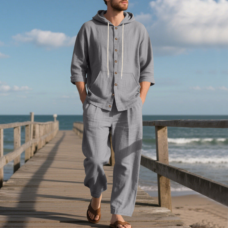 Herren bequeme Freizeit-Hose und Kapuzenjacke Set Aliams