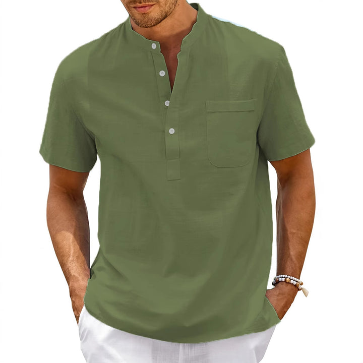 Herren Komfortables Kurzarm-Hemd mit Stehkragen Aliams