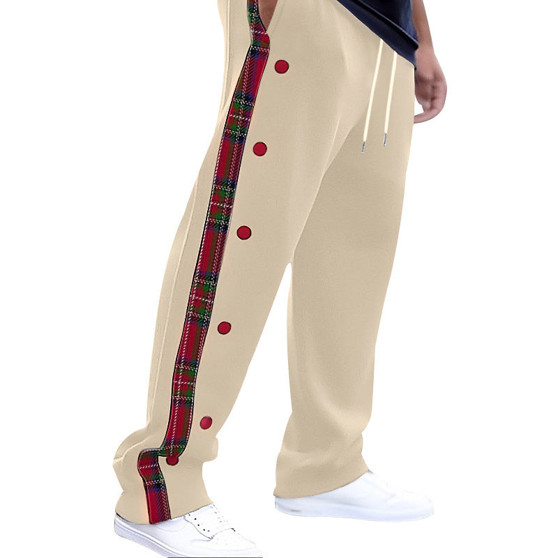 Herren Freizeithose mit Druckknopfdetails und karierten Seitenstreifen Aliams