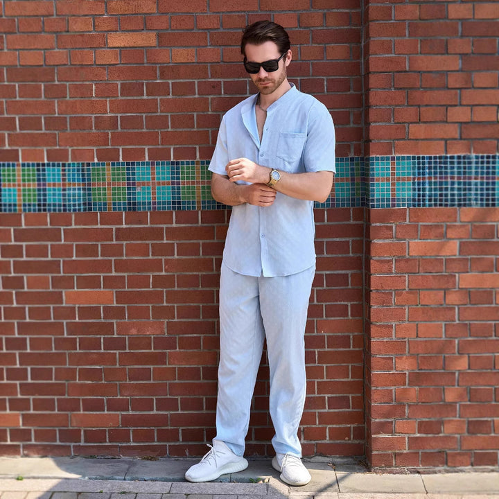 Herren bequeme Freizeitanzug mit Knopfleiste und praktischen Taschen Aliams