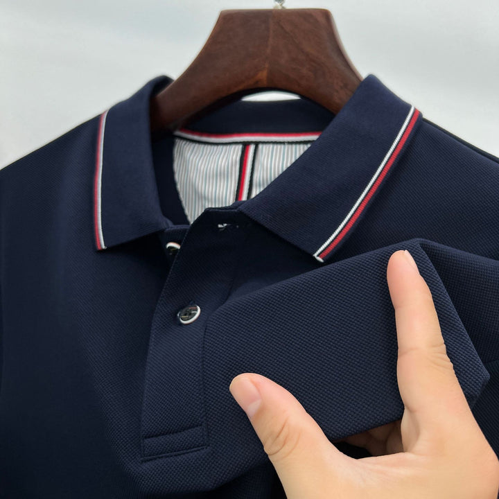 Herren elegantes Langarm-Polo mit modernem Kragen und stylischen Akzenten Aliams