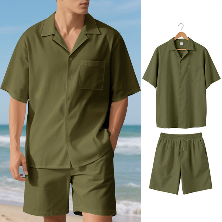 Herren elegantes Kurzarm-Urlaubs-Outfit bestehend aus Hemd und Shorts Aliams