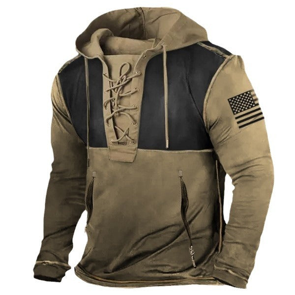 Herren Kapuzenpullover mit angesagtem Schnürdetail und amerikanischem Flaggenmotiv Aliams