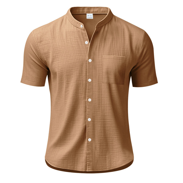 Herren Kurzarm-Henley-Shirt mit strukturiertem Design und Brusttasche Aliams