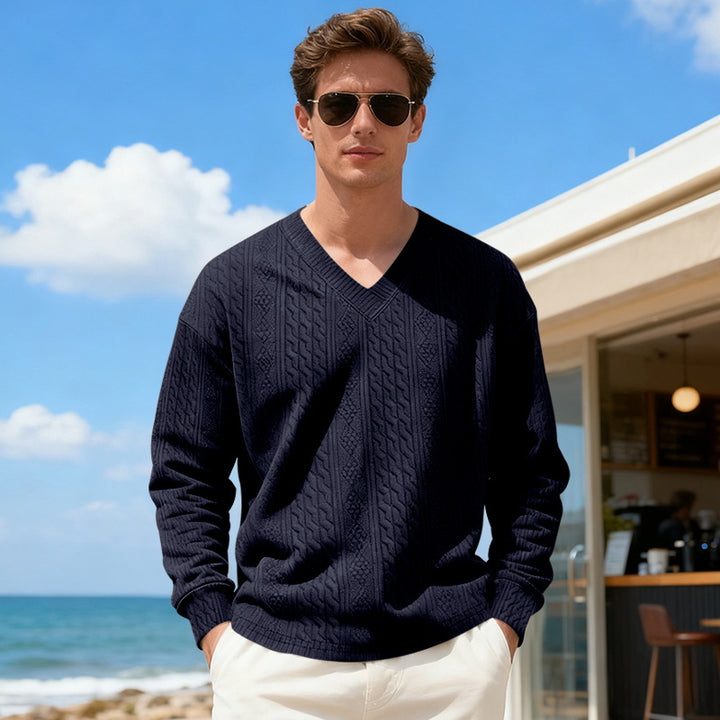 Herren Strickpullover mit V-Ausschnitt und Zopfmuster Aliams