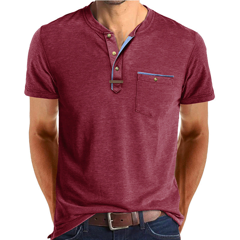 Herren Kurzarm-Henley T-Shirt mit modischen Akzenten Aliams