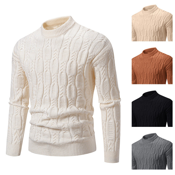 Herren Strickpullover mit Zopfdesign und hohem Kragen Aliams