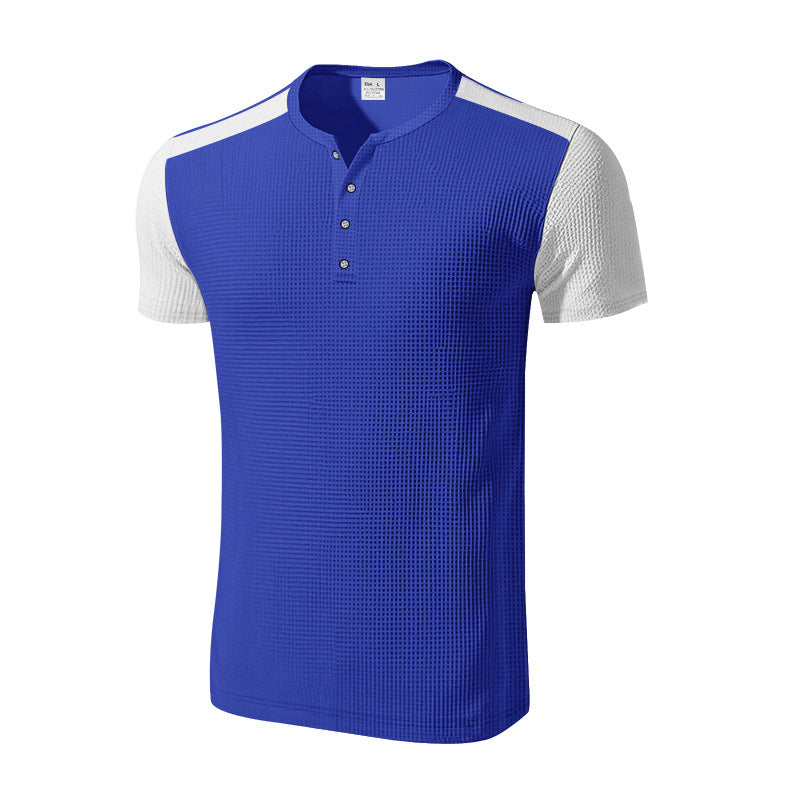 Herren Kurzarm-Henley-T-Shirt mit strukturierter Oberfläche und dezenter Knopfleiste Aliams