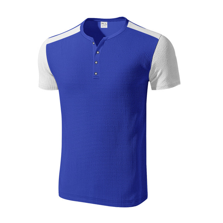 Herren Kurzarm-Henley-T-Shirt mit strukturierter Oberfläche und dezenter Knopfleiste Aliams