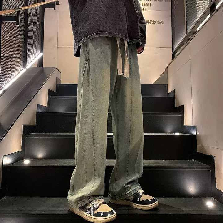 Herren weite Denim-Hose im urbanen Stil mit lässigem Schnitt und bequemem Gummizug Aliams