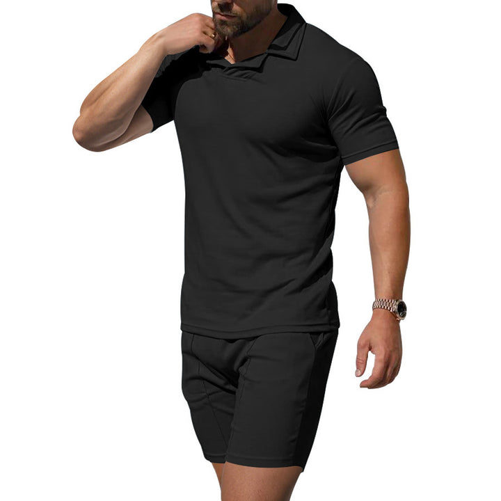 Herren Poloshirt und Shorts-Set aus hautfreundlichem, elastischem Material mit modischem Kragen Aliams
