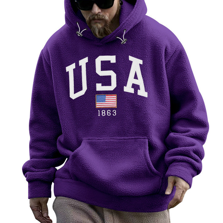 Herren Kapuzenpullover mit USA-Print und gemütlicher Kängurutasche Aliams