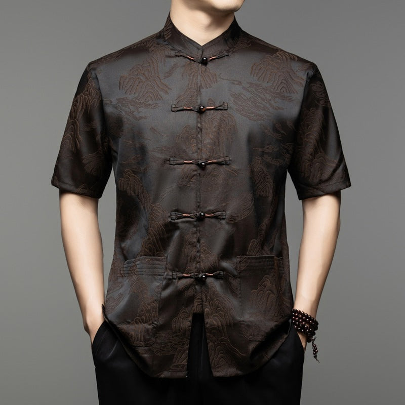 Herren Kurzarmhemd mit asiatischem Kunstmuster Aliams