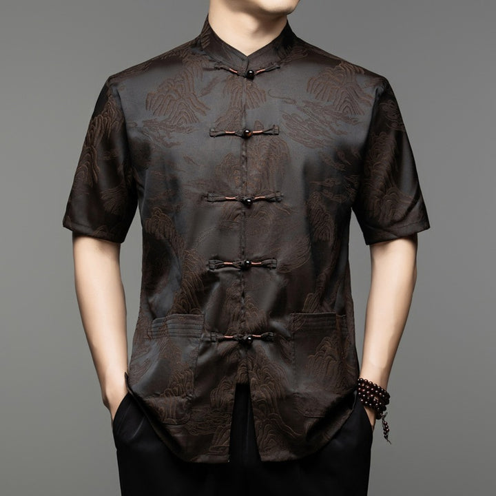 Herren Kurzarmhemd mit asiatischem Kunstmuster Aliams