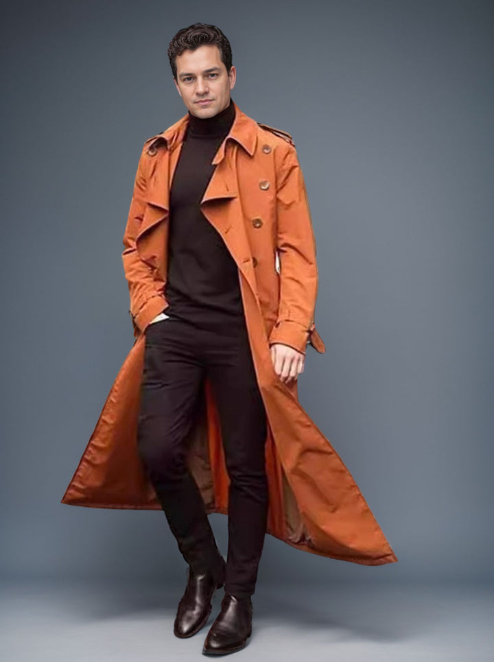 Herren eleganter Trenchcoat mit taillierbarem Gürtel und klassischen Details Aliams