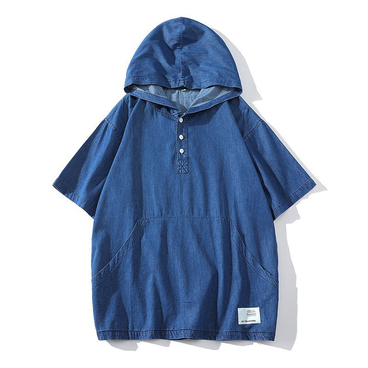 Herren Kapuzen-T-Shirt mit eleganter Knopfleiste und praktischen Taschen Aliams