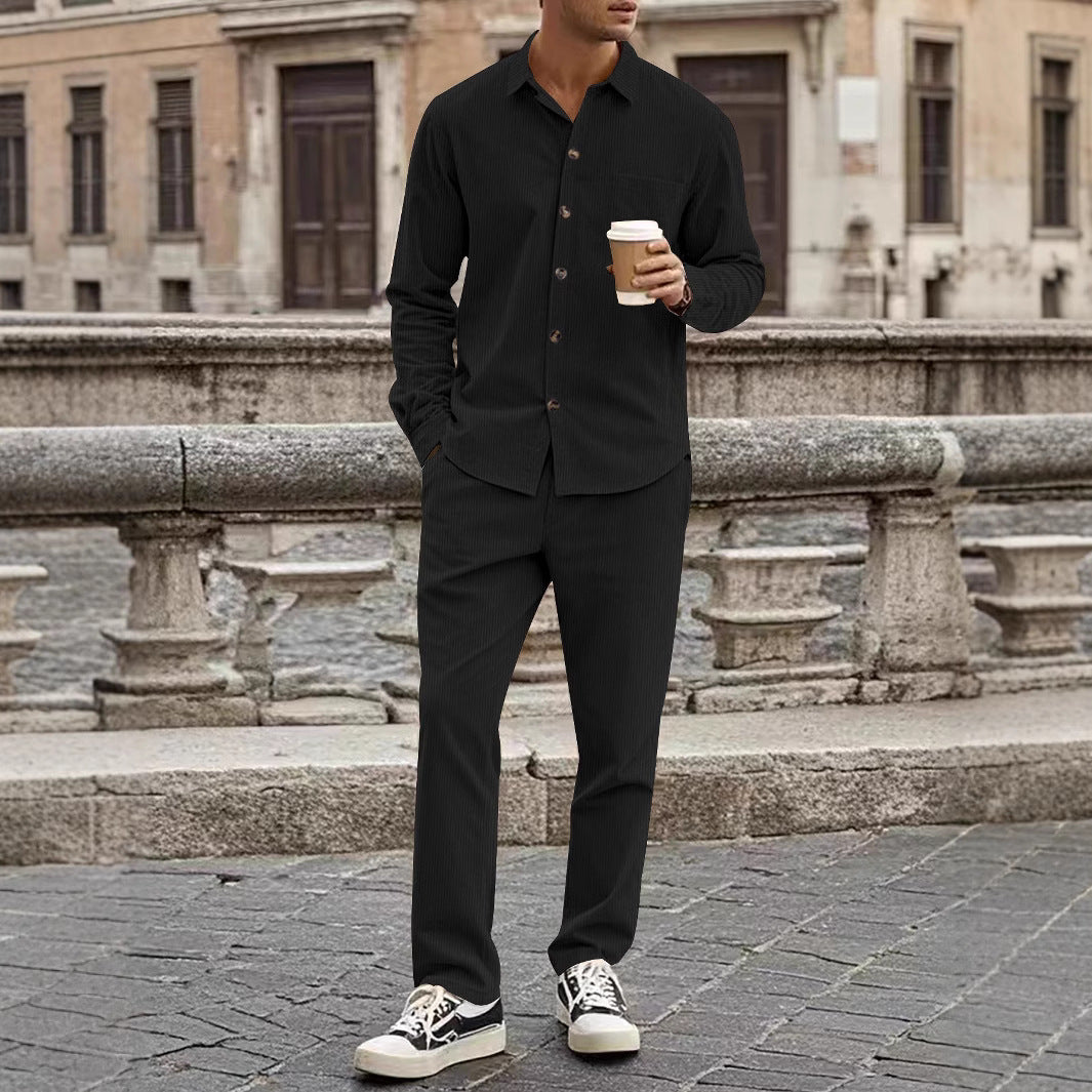 Herren elegantes Freizeitanzug mit stilvollem Hemd und bequemer Hose Aliams